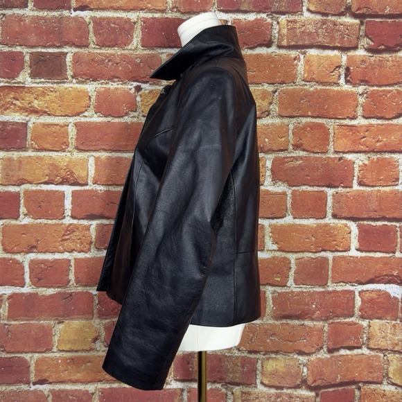 Vintage Clio Black 100% Leather Blazer Jacket Size Unknown No Size Tag Steampunk - Picture 2 of 14